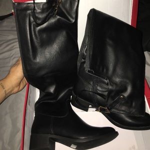 Thigh high black leather boots size 10
