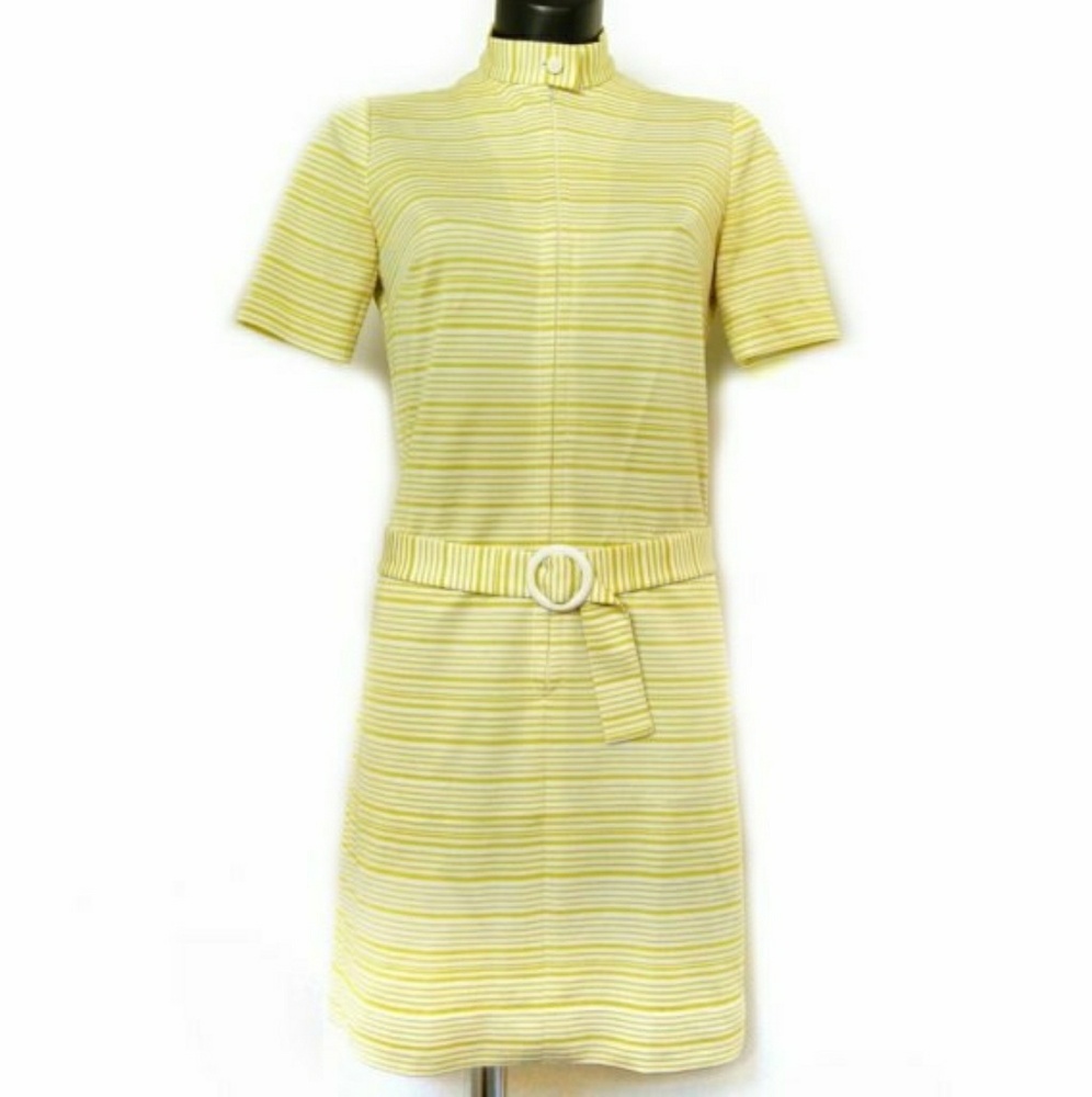 Vintage olive white stripe belted scooter dress