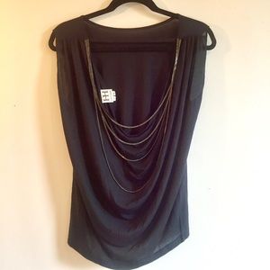 Haute Hippie Black Draped Chain Open Back Top XS