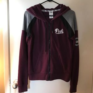 Burgundy and Grey VS Pink full zip hoodie; Size S