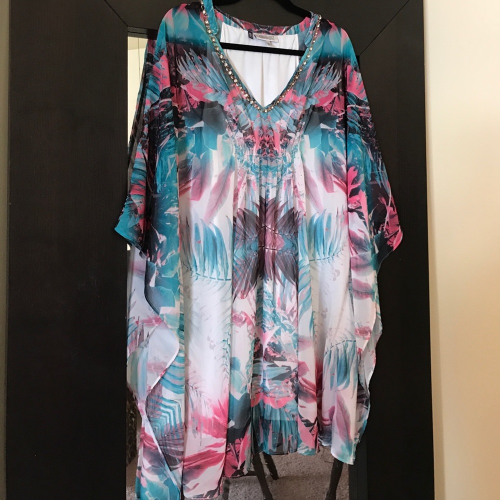 Flowy Tropical Caftan Dress