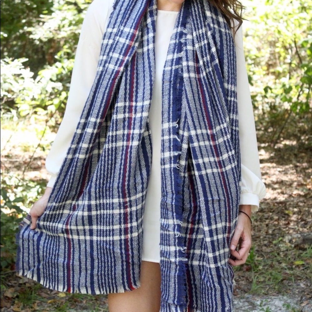 Blue Plaid Blanket Scarf