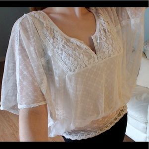 Free People Lace Dolman Sleeve Top Ivory XS