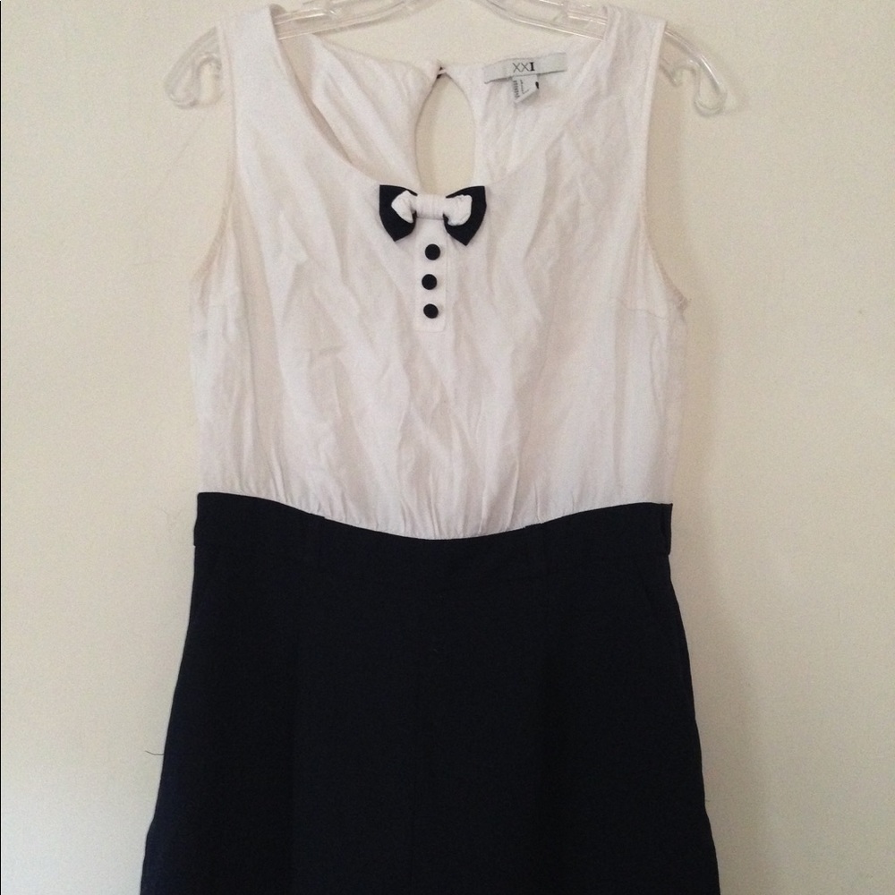 Navy and white romper with bow