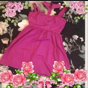 Bright Pinkish Purple Collar Dress with Buttons