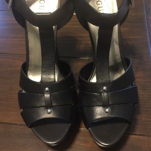 Guess Black Leather Sandals