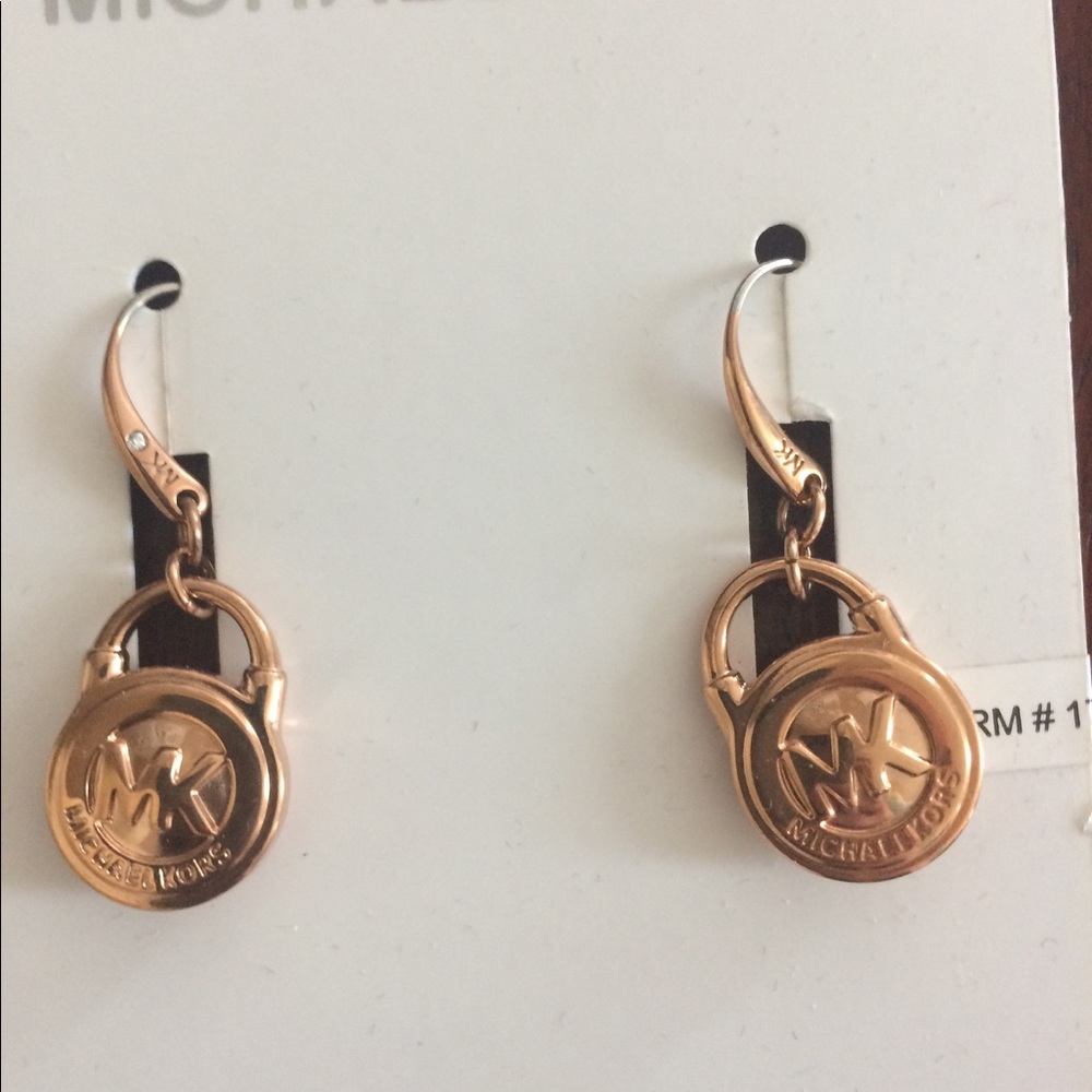 Rose gold MK Michael Kors drop lock earrings