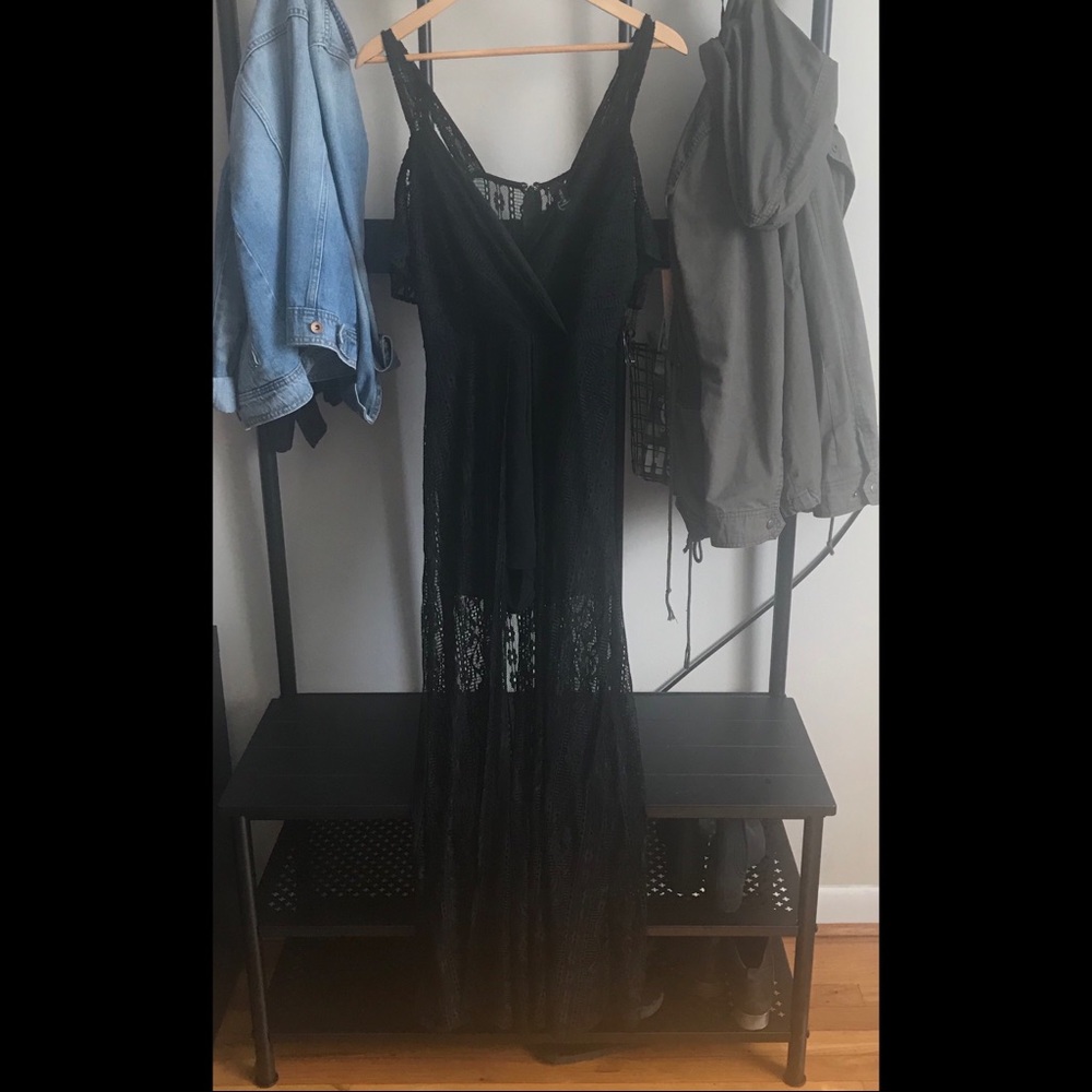 Black lace romper maxi dress