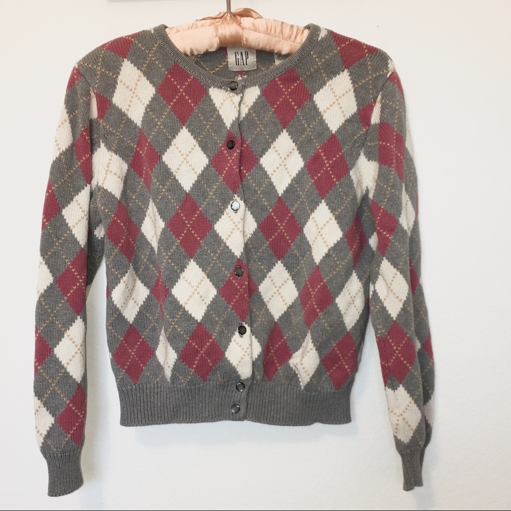 GAP Argyle Knit Button Up Cardigan