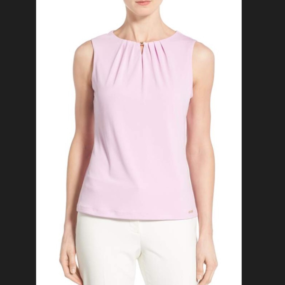 Pleated Keyhole Bar-Neck Matte Jersey Shell