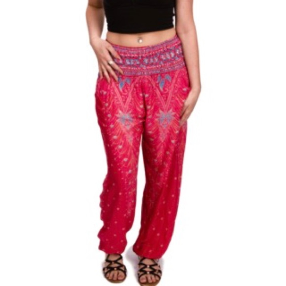 Pink peacock pants