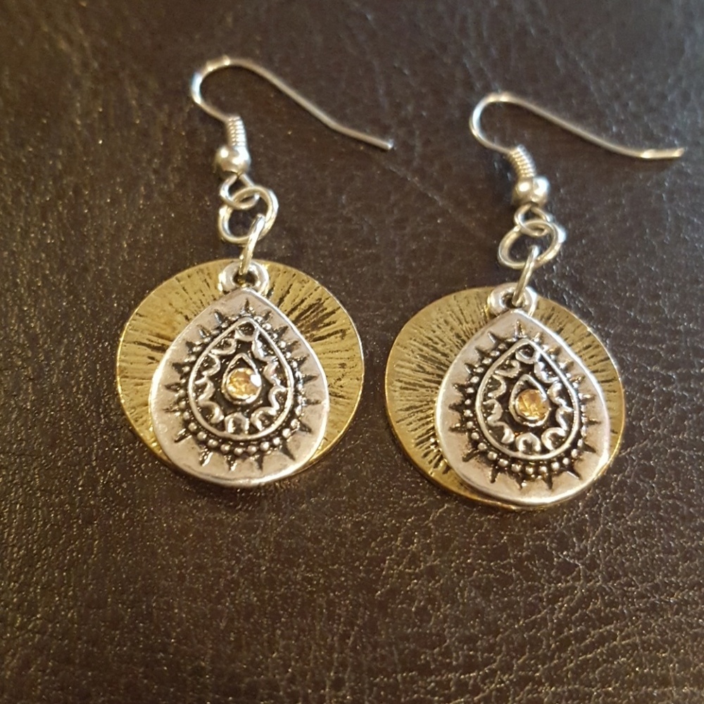 Nickel and bronze dangle earrings