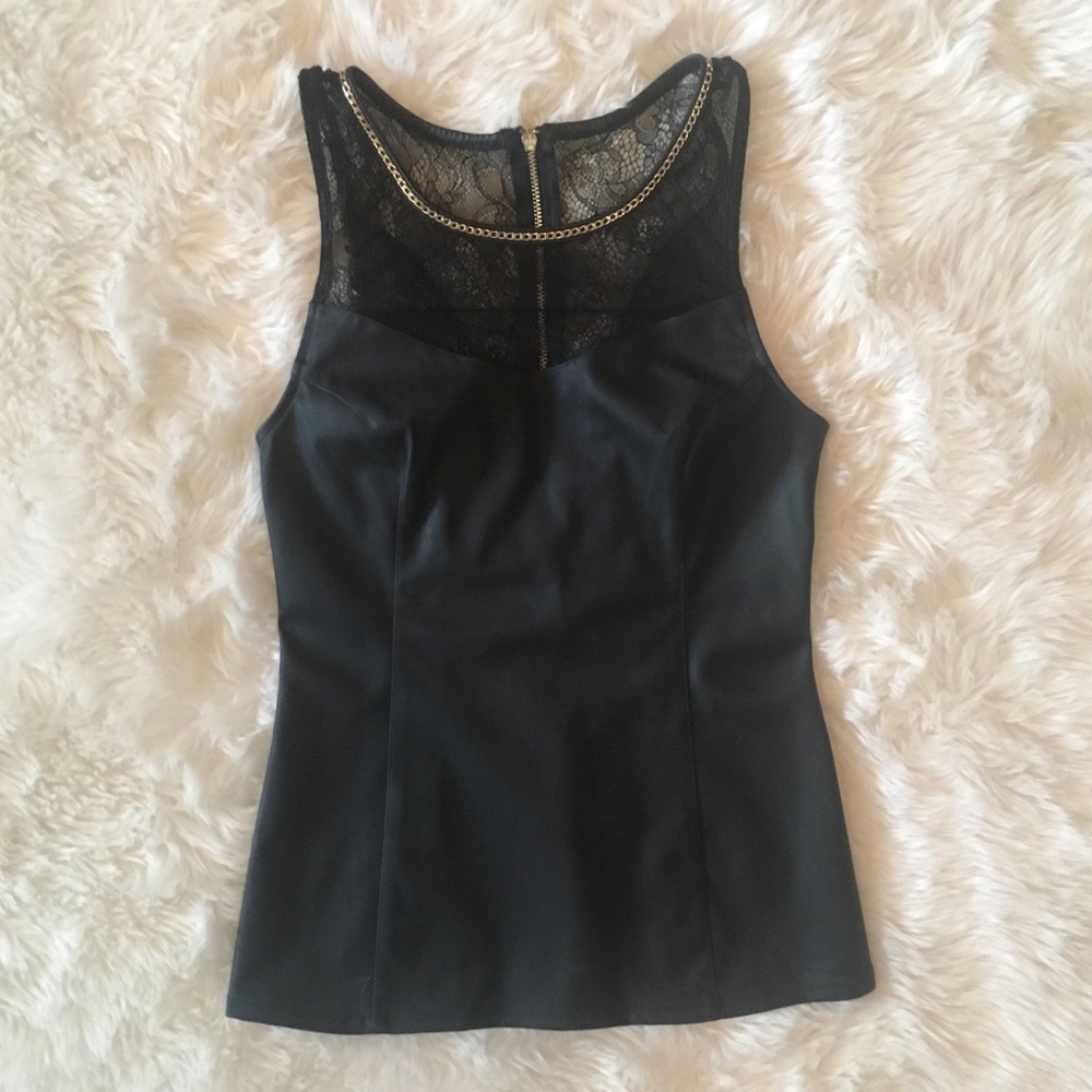 Faux leather lace top