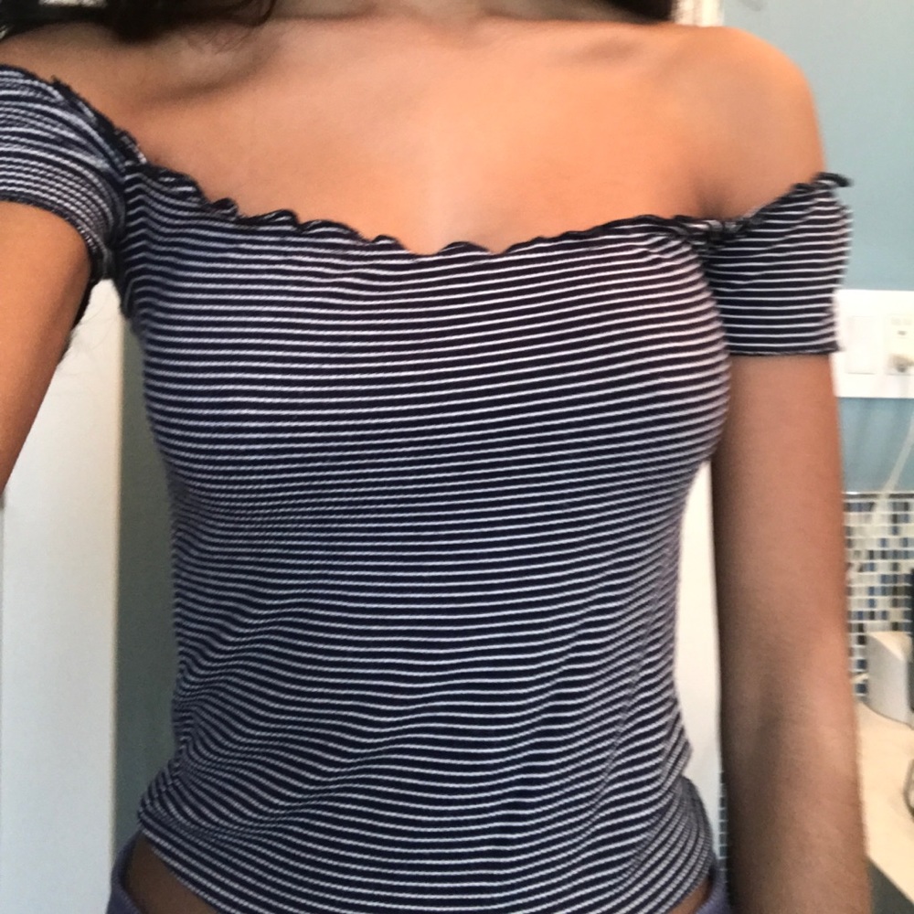 Cute off the shoulder stripped brandy Melville top
