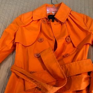 BCBG Maxazria orange mid length trench jacket