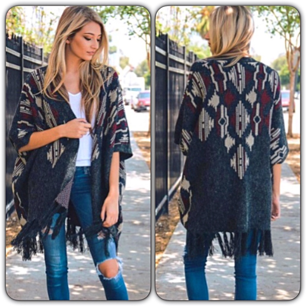Boho Ruana Kimono Cardi Wrap Poncho Armholes O/S - Picture 5 of 6