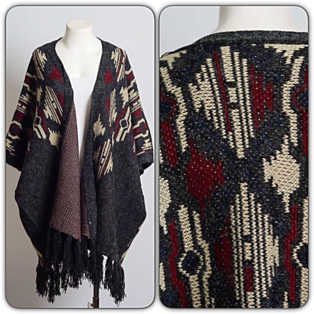 Boho Ruana Kimono Cardi Wrap Poncho Armholes O/S - Picture 6 of 6