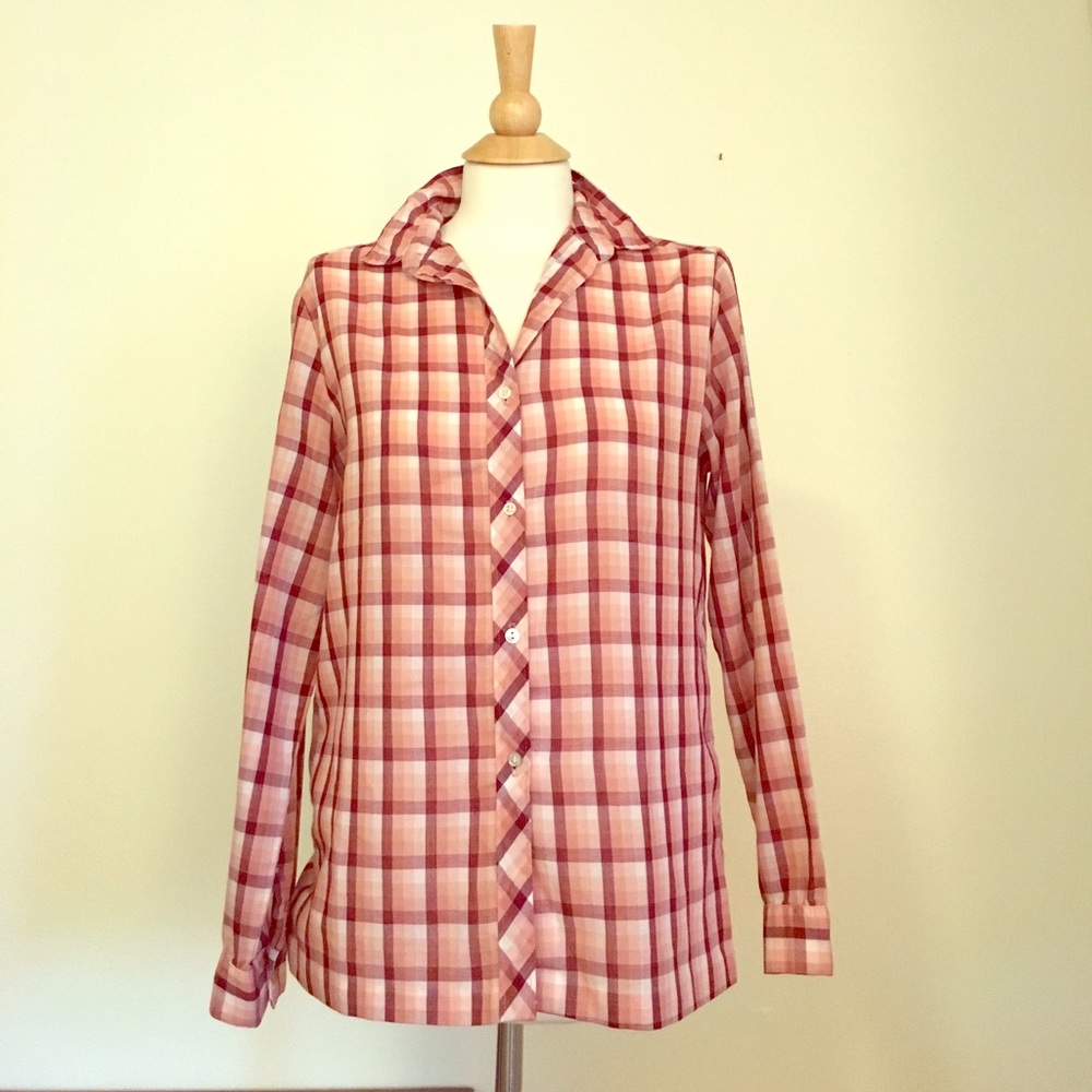 Vintage Button Down Shirt, Burgundy & Pink Plaid