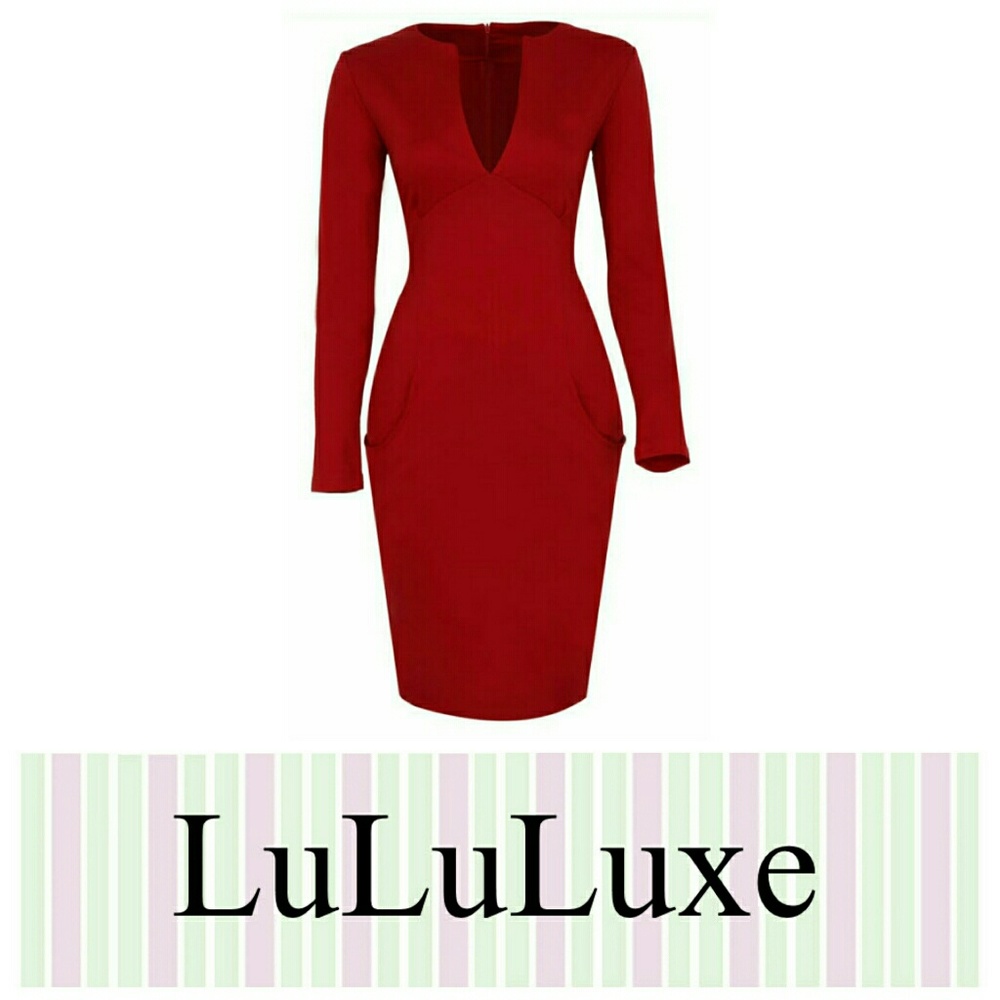 Sexy V neck l/s dress w/ pockets ~ NEW ~