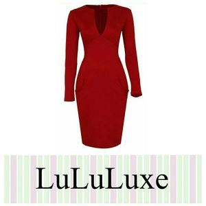 Sexy V neck l/s dress w/ pockets ~ NEW ~