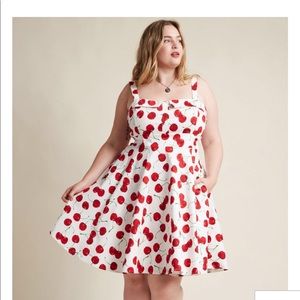 Pull Up a Cherry A-Line Dress in White in 2X