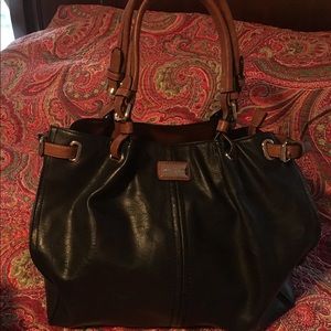 Ladies Large purse-Dark Navy with brown trim
