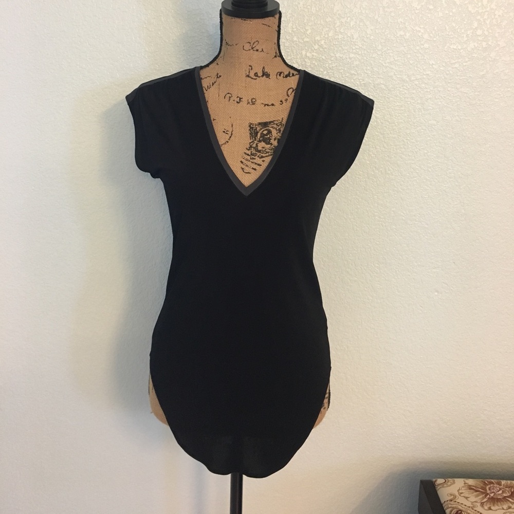 Black Diesel rayon shirt with gray ribbed v neck