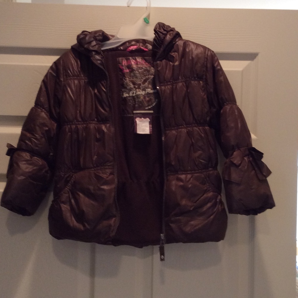 Like New girls brown hooded jacket size 4 & hat xs