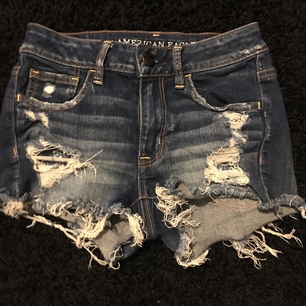 Distressed denim shorts