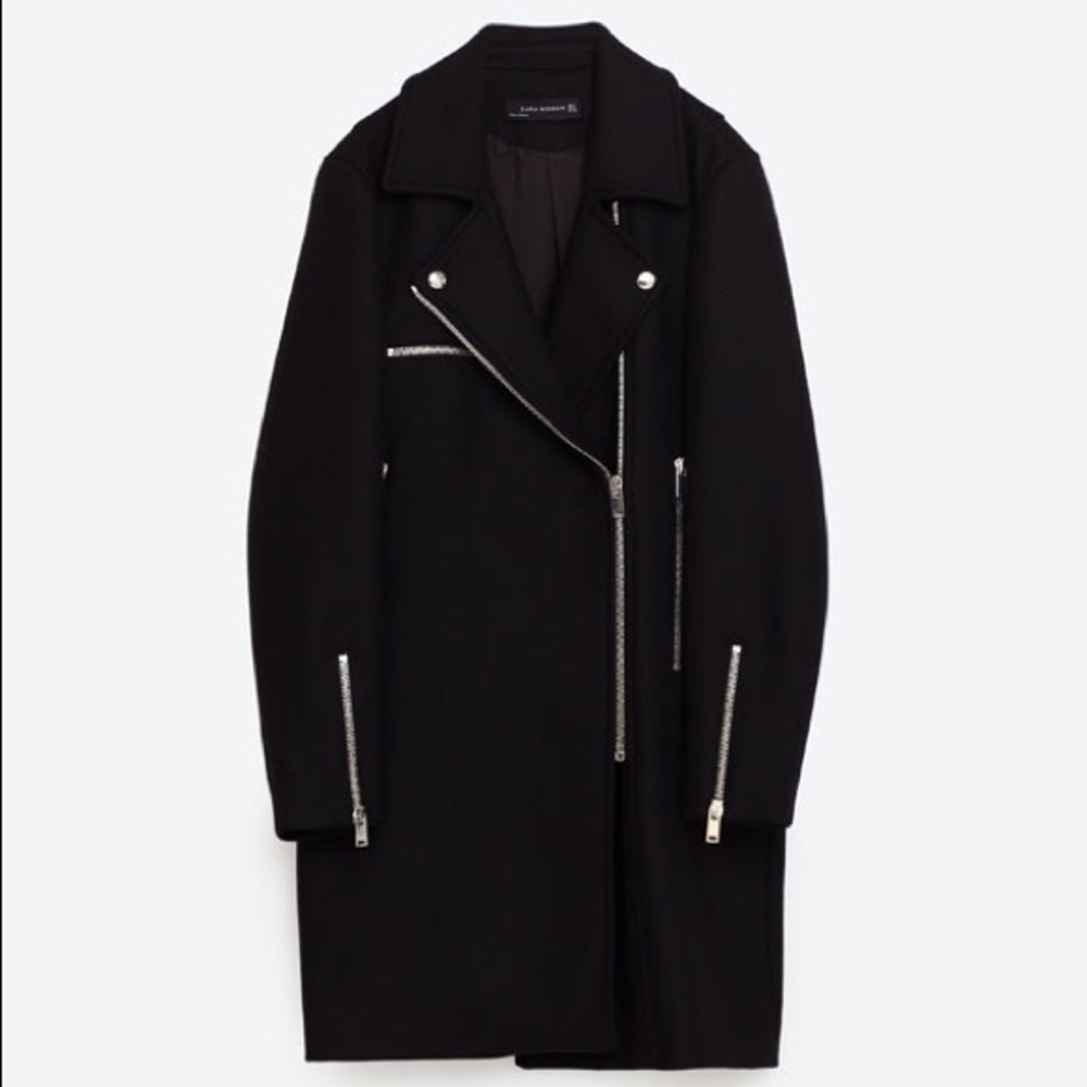 SOLD- NEW Zara oversized biker zip wool coat - Picture 2 of 5