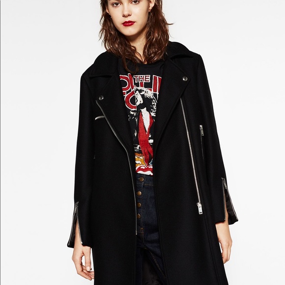 SOLD- NEW Zara oversized biker zip wool coat - Picture 3 of 5