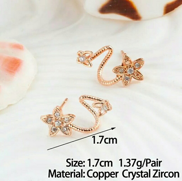 Brand New Rose Gold Color Crystal Flower Earr - Picture 2 of 5