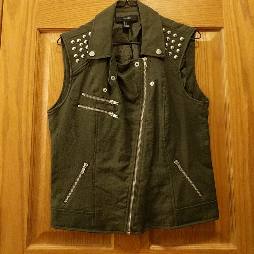 Olive Green Moto Studded Vest NWOT