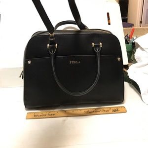 Furla Black Satchel, with additional strap.