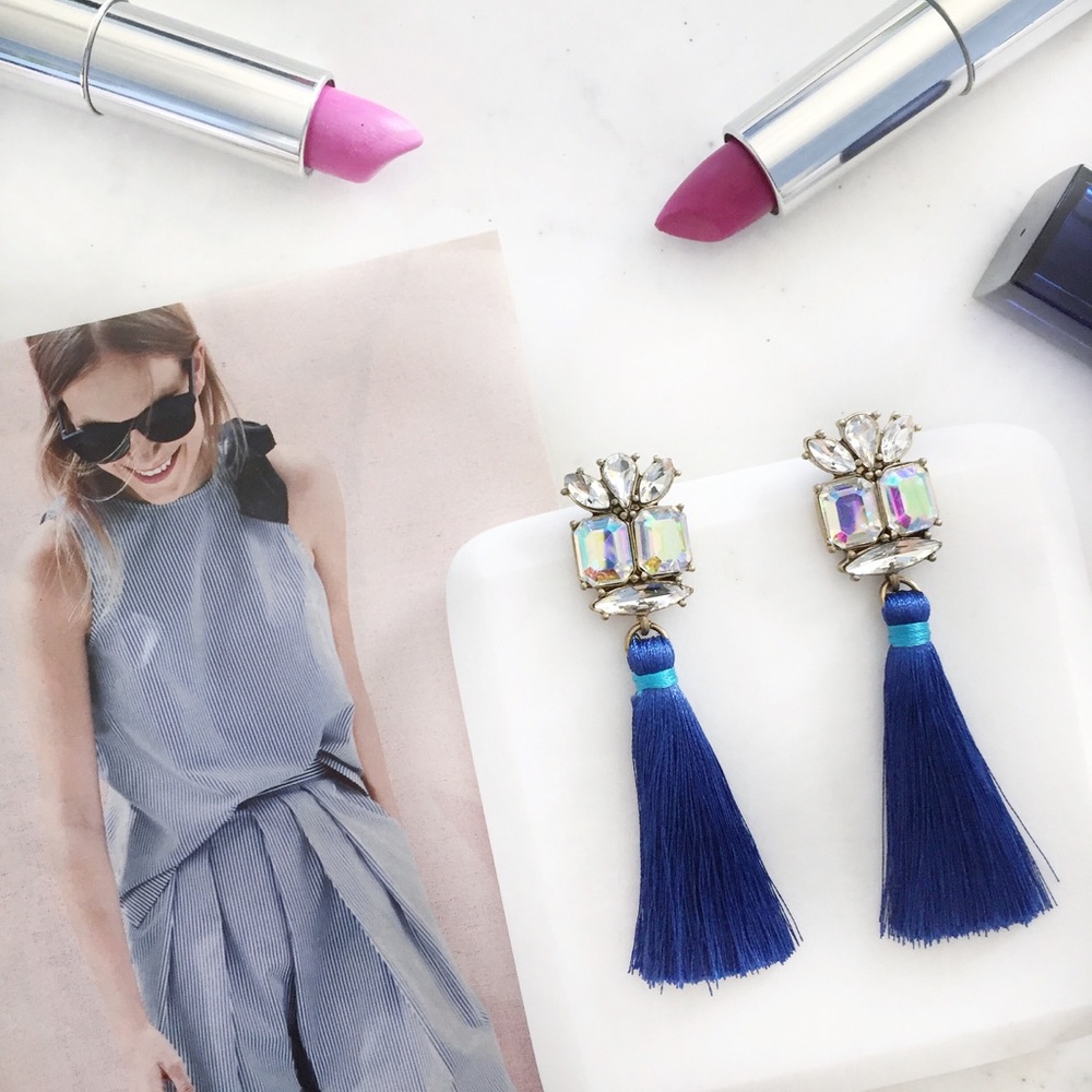 "Greta" Earrings || Blue Tassel Statement