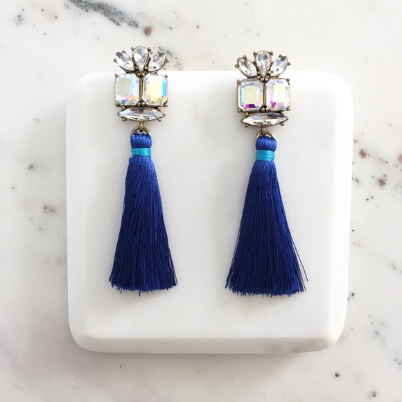 "Greta" Earrings || Blue Tassel Statement - Picture 2 of 9