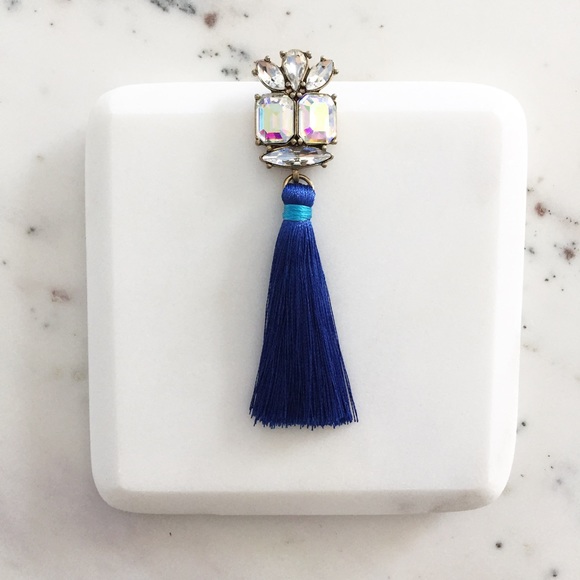 "Greta" Earrings || Blue Tassel Statement - Picture 6 of 9