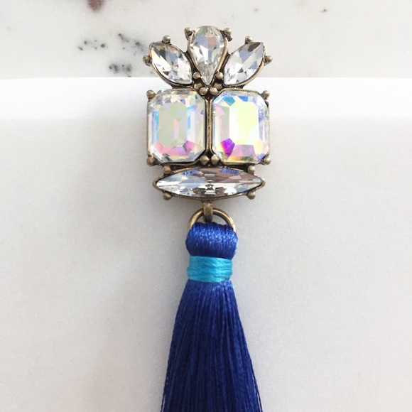 "Greta" Earrings || Blue Tassel Statement - Picture 7 of 9