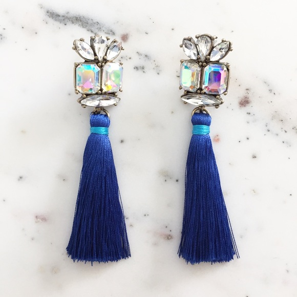 "Greta" Earrings || Blue Tassel Statement - Picture 3 of 9