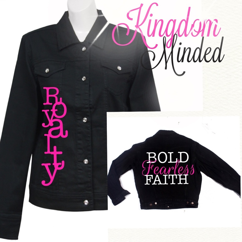 Crystal Button Graphic Jean Jacket