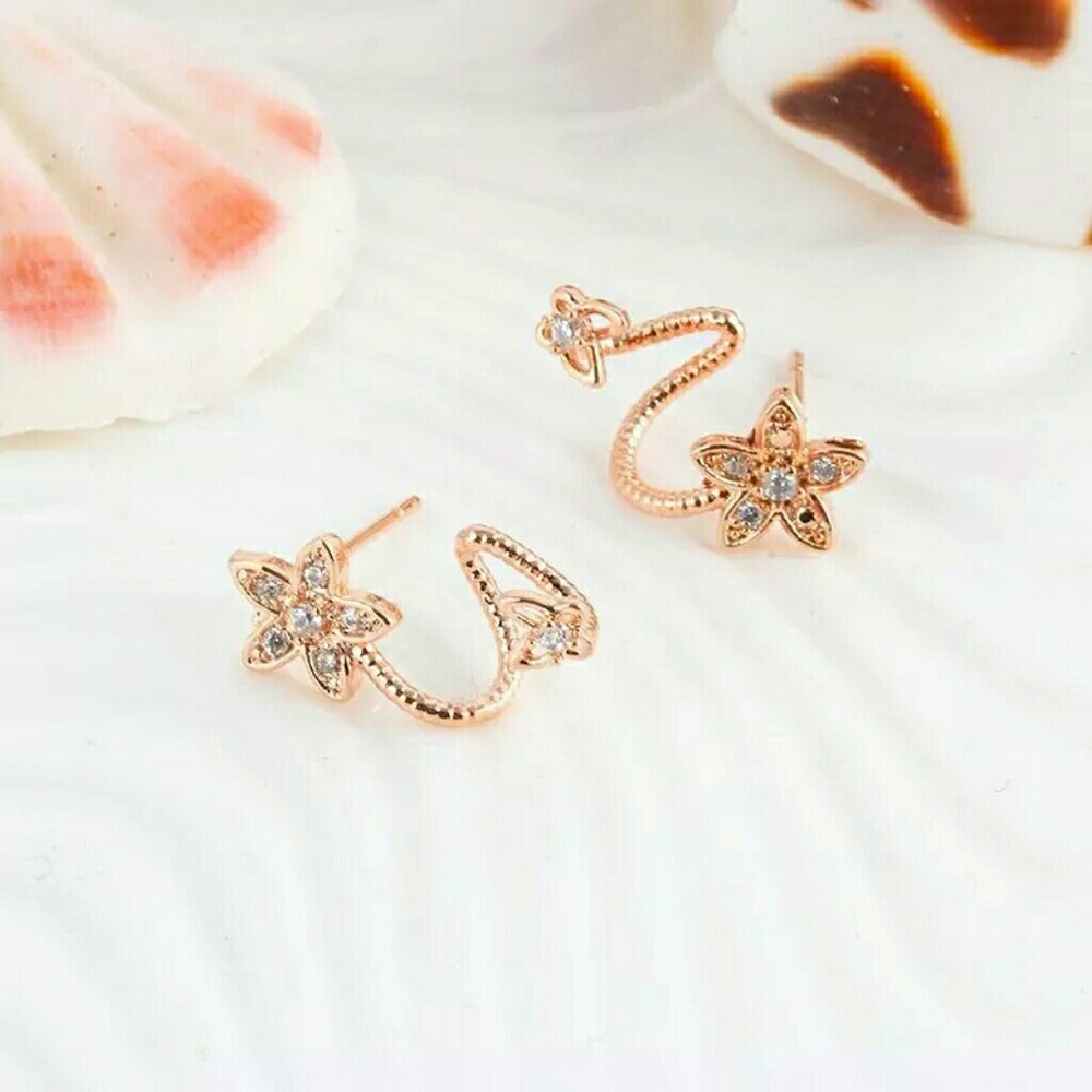 Rose Gold Color Crystal Flower Earr - Picture 2 of 3