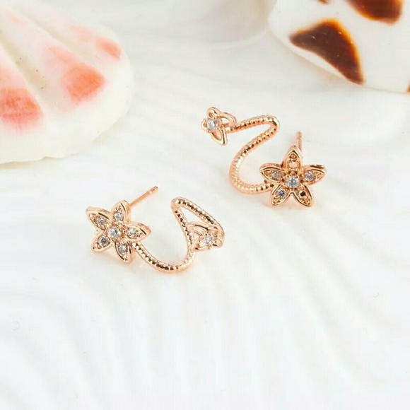 Rose Gold Color Crystal Flower Earr - Picture 2 of 3