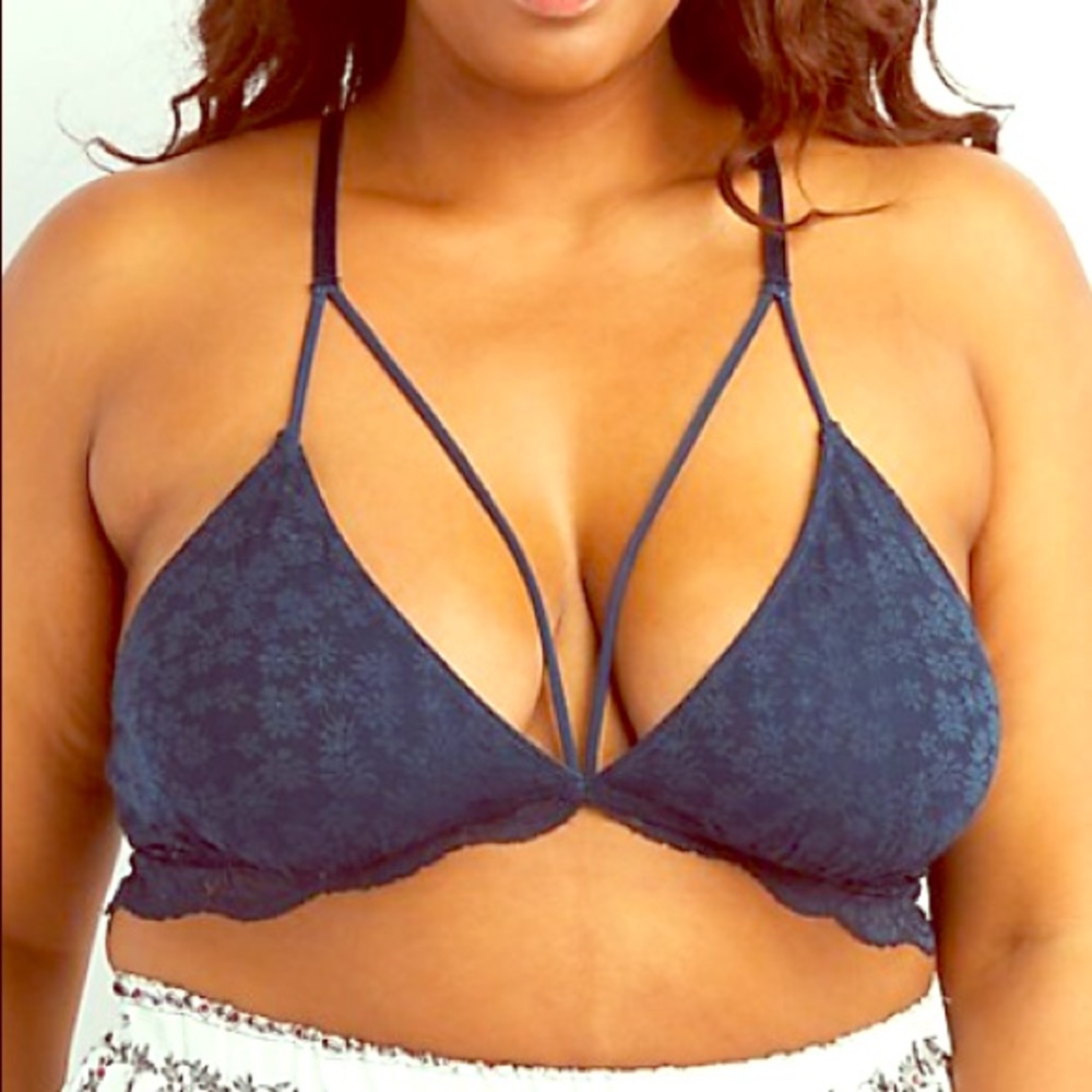 Navy blue lacey strappy bralette