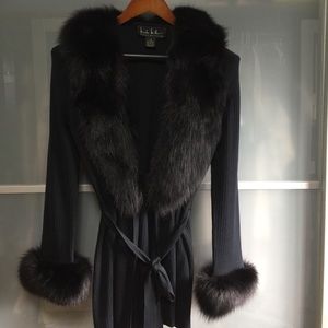 Nicole Miller Collection real fur trim cardigan