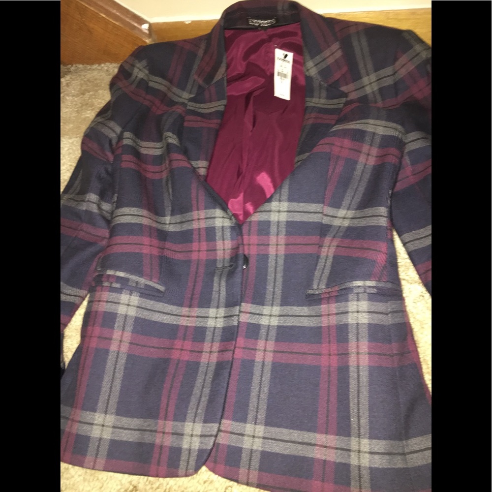 Express blazer --plaid --raspberry, navy, and gray