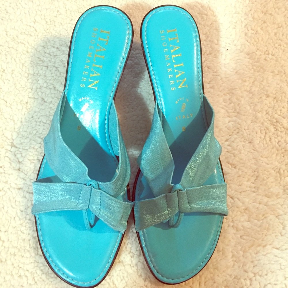 Blue Italian Shoemakers Wedge Sandals