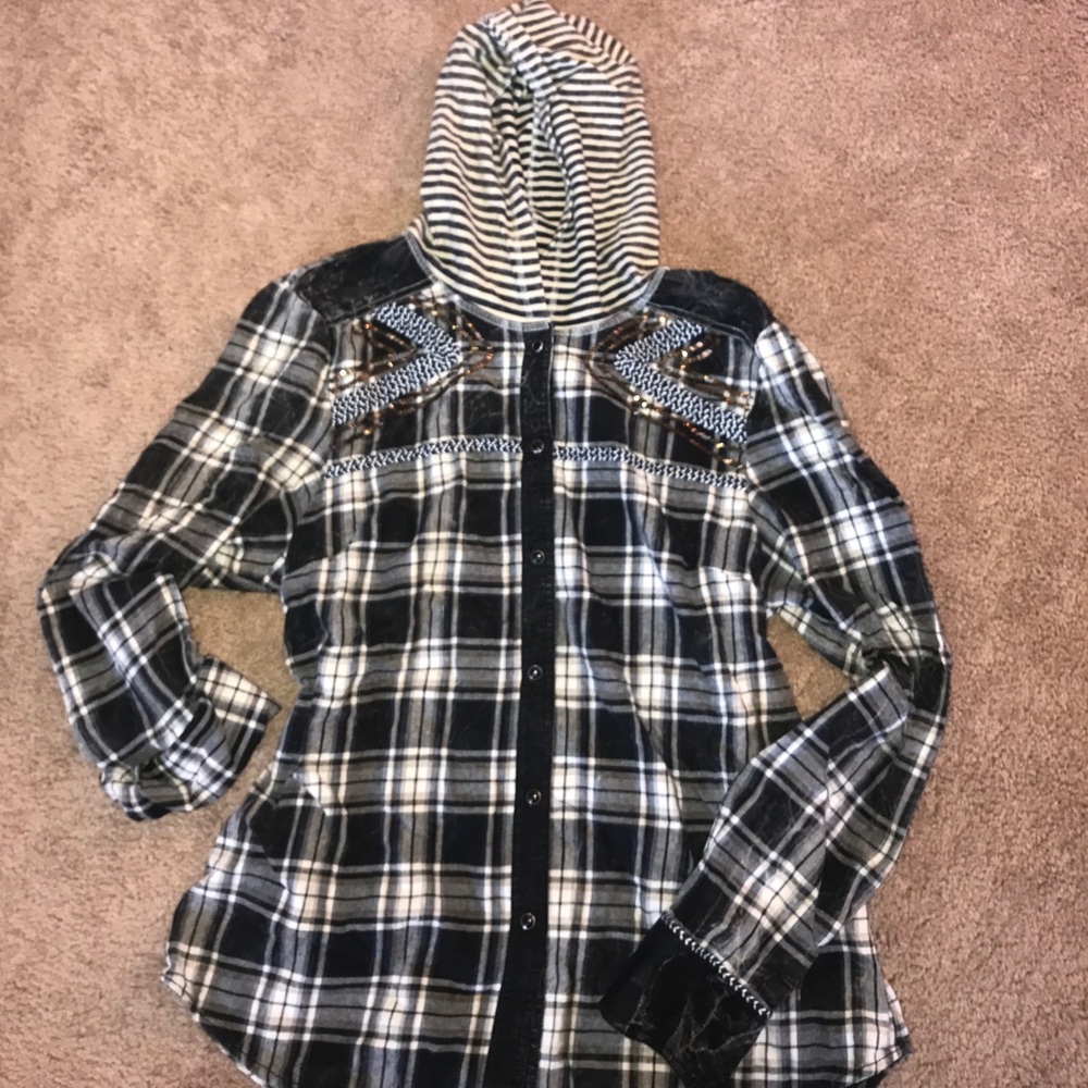 gimmicks hooded flannel sz l