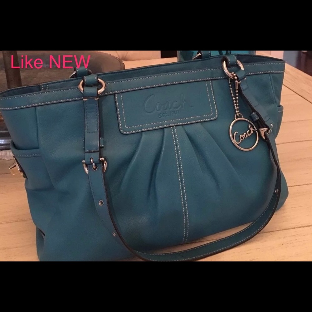 Coach Dark Teal Leather Tote Bag Mint Condition