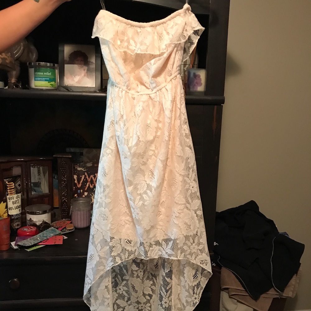 Cream lace strapless dress