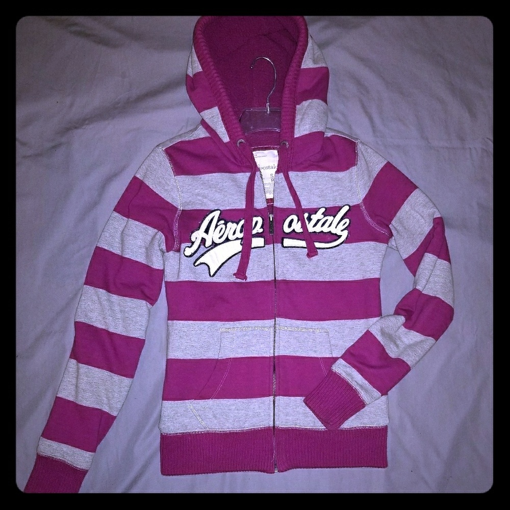 Aeropostale logo striped hoodie jacket [SZ-Small]